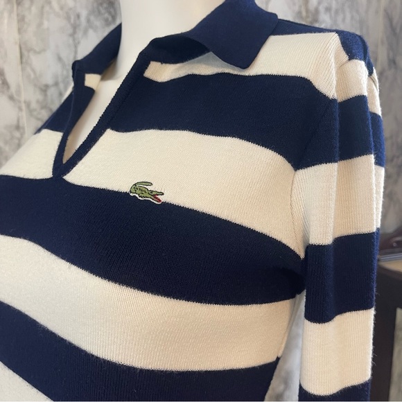 VTG Lacoste Sweater Ladies Medium Collared 40 8 Navy Striped Long Sleeve Shirt - Picture 5 of 8